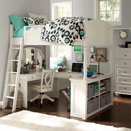 Creative Bunk Loft above Study Desk in Teen Girls Bedroom Design Ideas