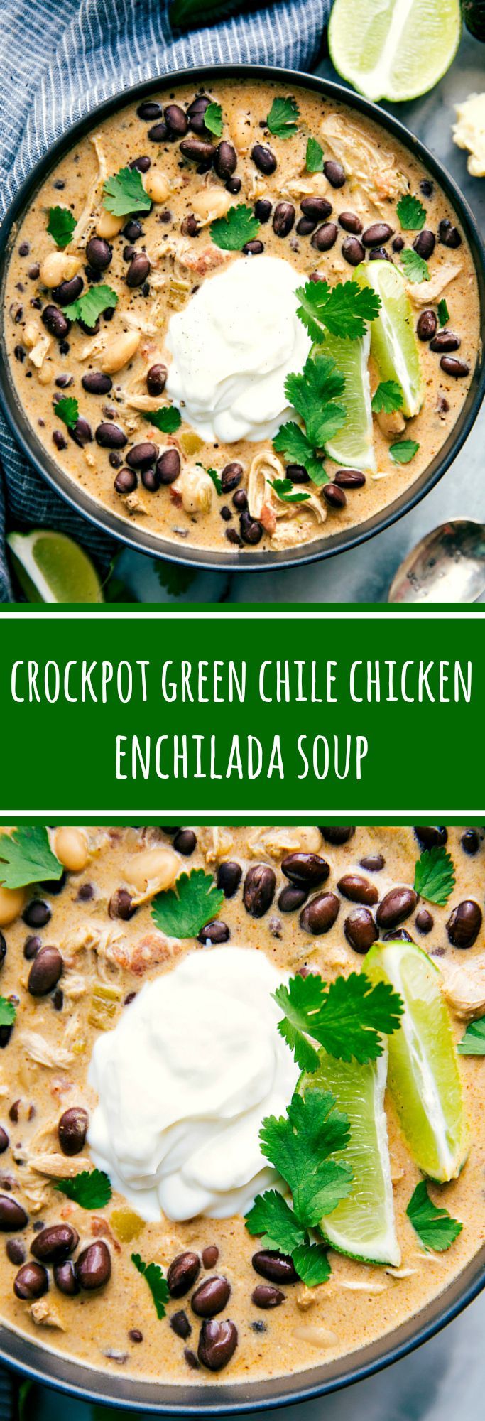 Crockpot Green Chile Chicken Enchilada Soup — your favorite green chile chicken enchiladas in a cream