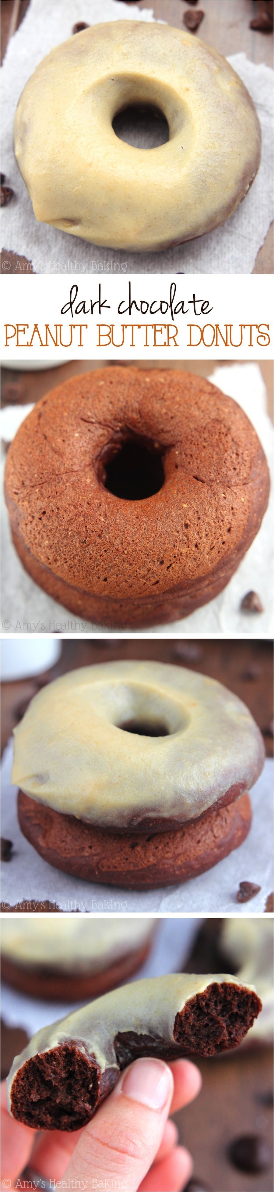 Dark Chocolate Peanut Butter Donuts — they taste like cupcakes crossed with Reese’s PB cups! Baked, not f