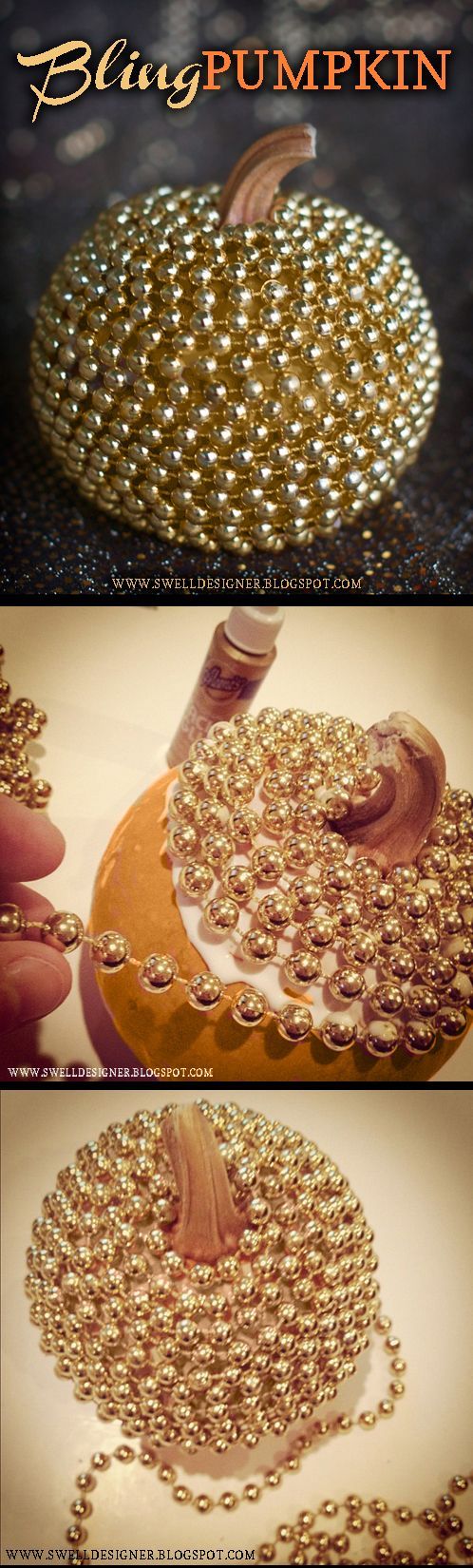 DIY: Make a cool and stylish metallic Bling Pumpkin in no time using tacky glue, gold paint, and a string