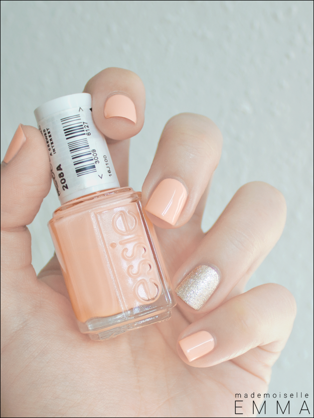 Essie – A Crewed Interest & Beyond Cozy  Loving the combination of the soft peach & glitzy flare!