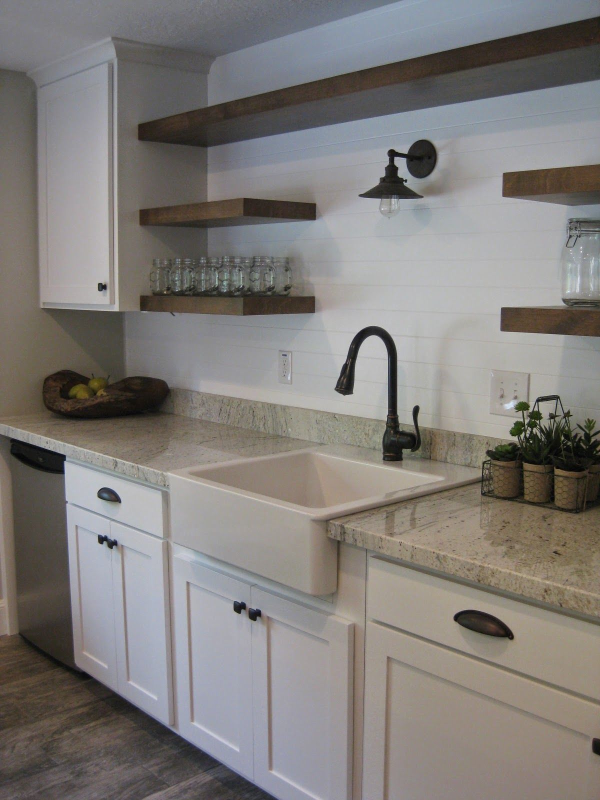 Farmhouse Sink – Ikea Flooring – Home Depot Montagna Rustic Bay Cabinets, Island, Floating Shelves, &a