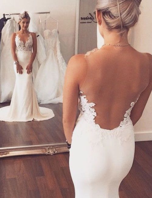 Fashion V-neck Lace Appliques Sheer Back Mermaid Wedding Dress,wedding dresses 2016,mermaid wedding dresse