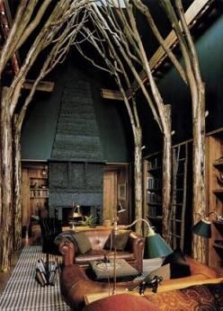 Gorgeous forest style library. Ahhhh, so beautiful! If I were a millionaire……