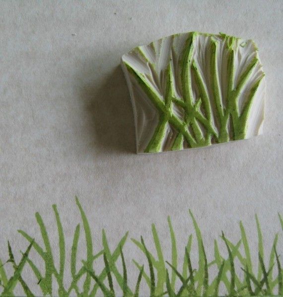 Grass Rubber Stamp Hand Carved van EnchantingStamps op Etsy, $8.00