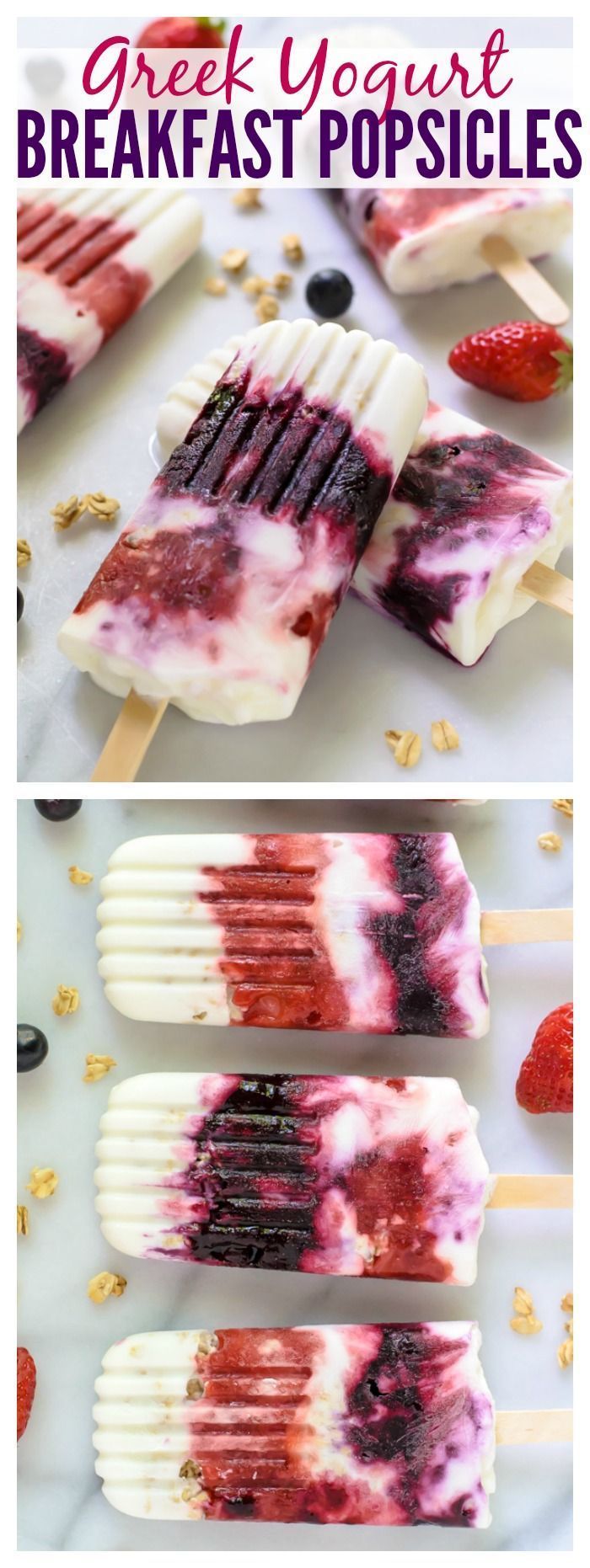 Greek Yogurt Breakfast Popsicles. A healthy breakfast or snack you can take to go! We even love these for