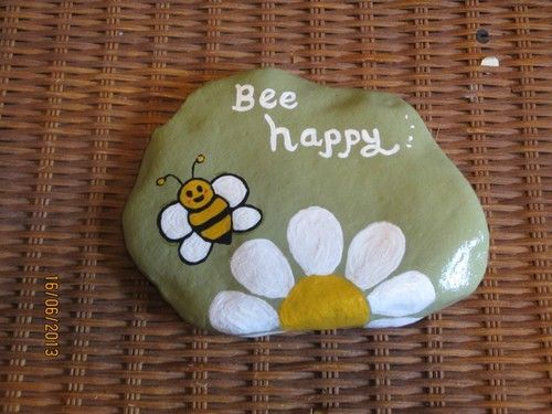 Hand Painted River Rocks Inspirational Bee Happy Lawn Garden Decor God | eBay
