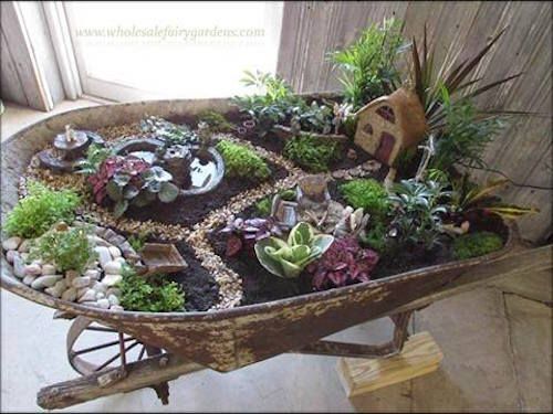 Here’s another succulent garden idea (see the slide before this). Its a Wheelbarrow Succulent Fairy Garden