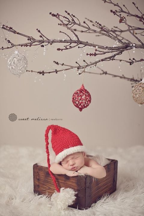 I don’t like the way the baby is posed (looks uncomfortable) but I love that branch with the ornaments.