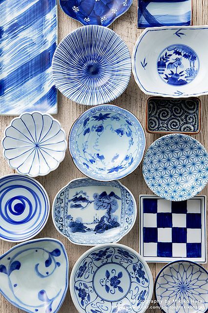 Japanese tableware….blue & white. blue and white always makes your food look nicer (shades of blue green