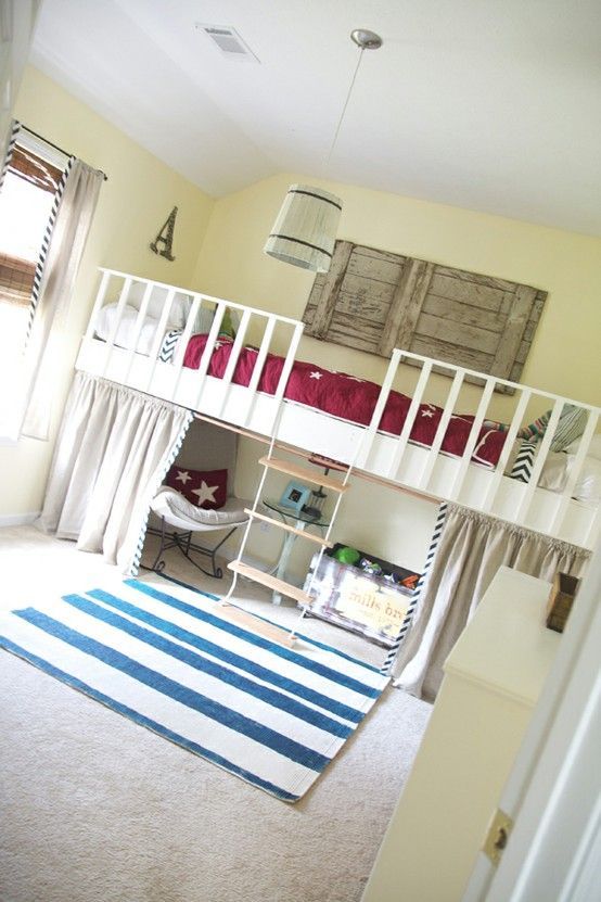 Kids’ loft/bunkbed DIY tutorial. I love the curtains at the bottom so the kids could sit in their own litt