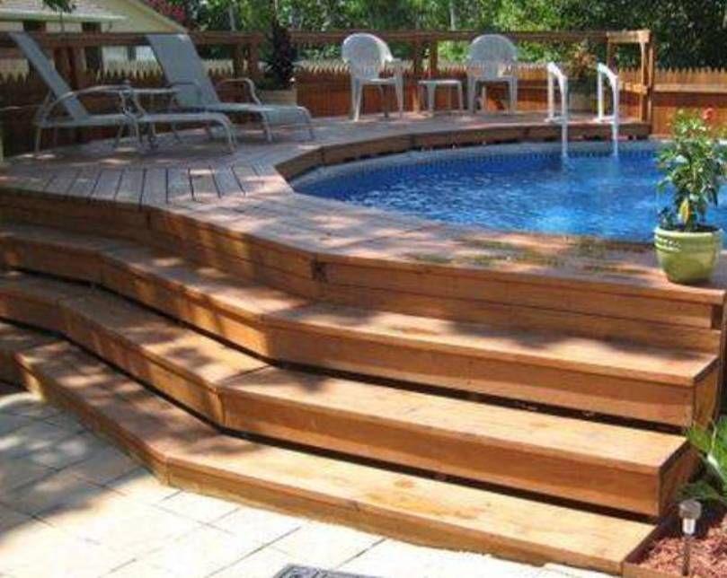 Landscaping And Outdoor Building , Swimming Pool Deck Designs : Above Ground Pool Deck Designs With Steps
