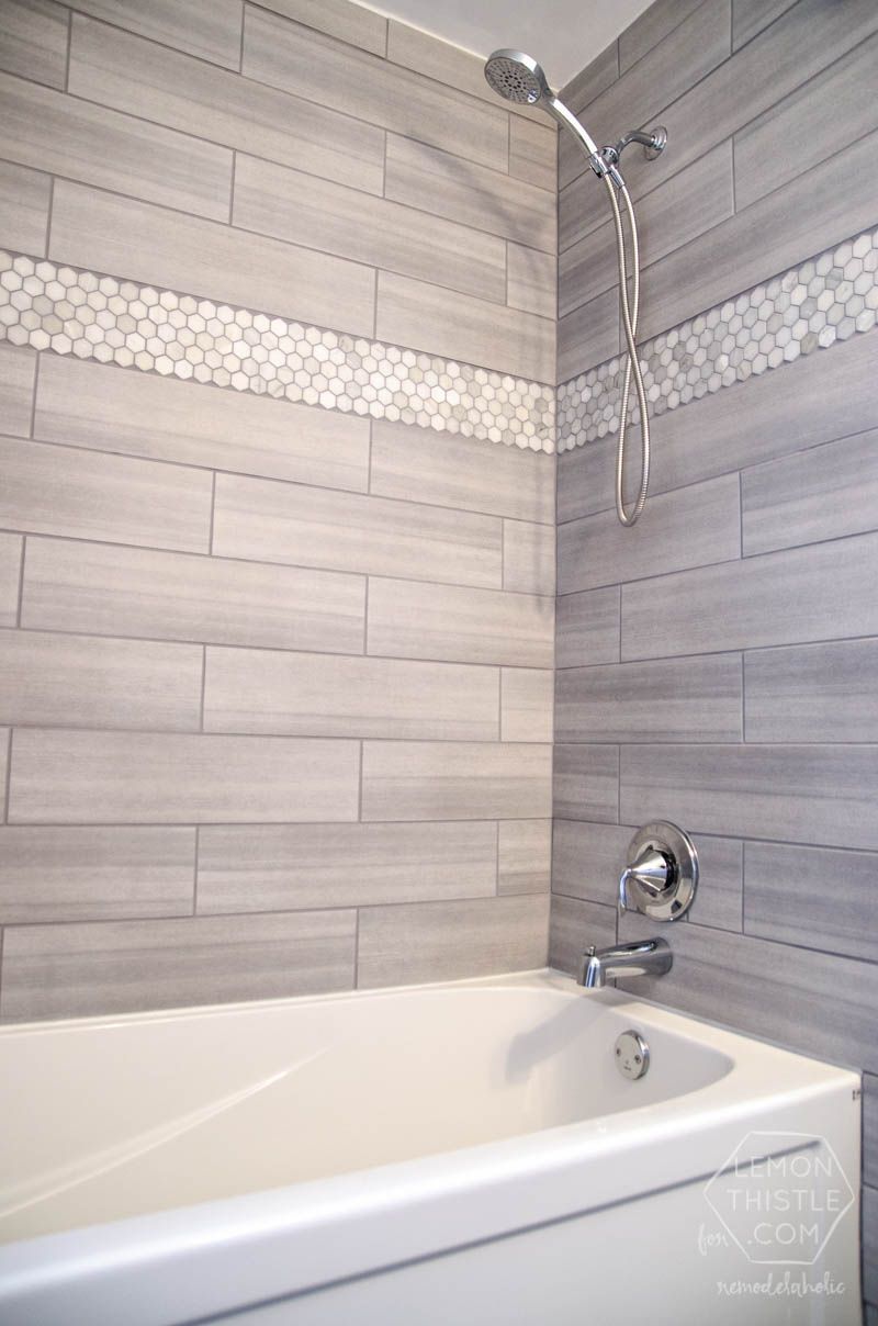 Love the tile choices.  (San Marco Viva Linen).  The marble hexagon accent tile (from Home Depot)