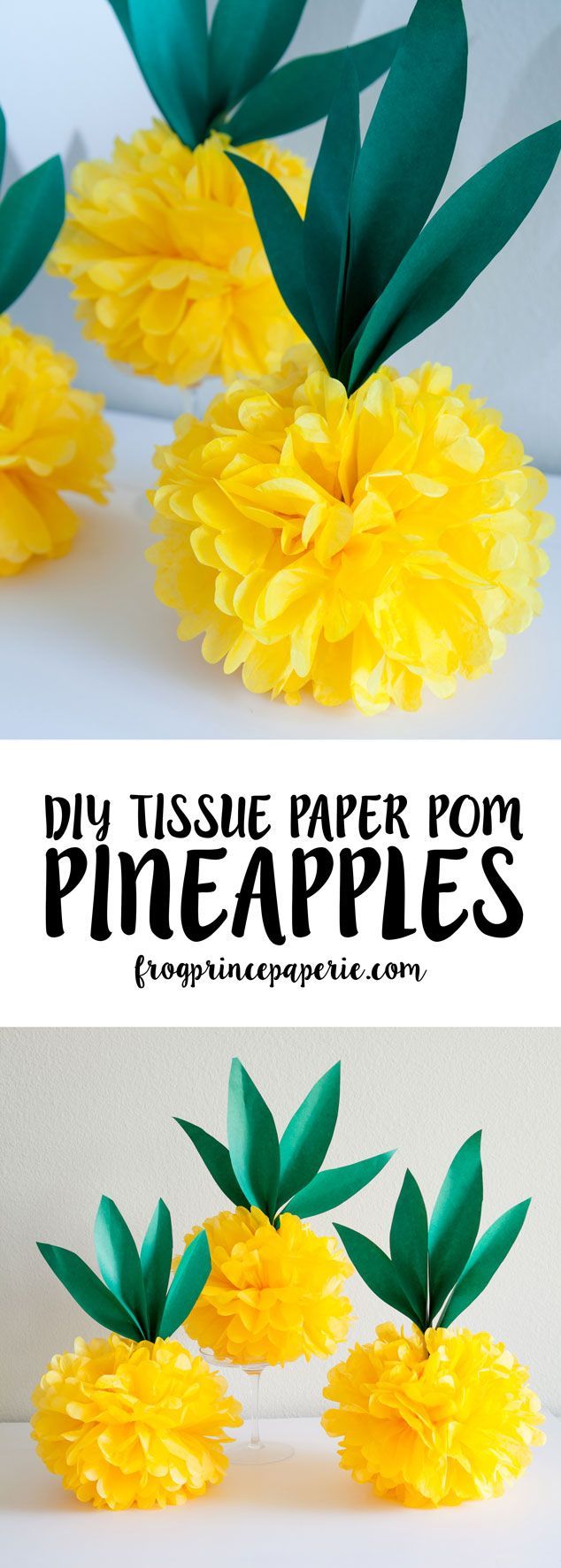 Make your own Tissue Pouf Pineapple for fabulous luau or beach party decor! Click through for the easy