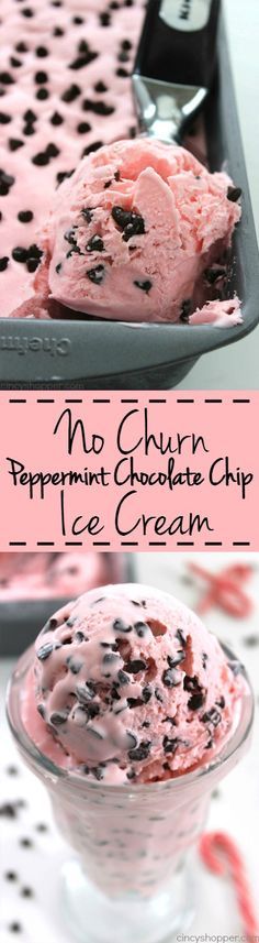 No Churn Peppermint Chocolate Chip Ice Cream -perfect holiday dessert. Since no ice cream machine is neede