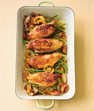 Pan Roasted Garlic Chicken with Red Potatoes & Green Beans. Easy and healthy, LOVE the lemon taste. Easy t