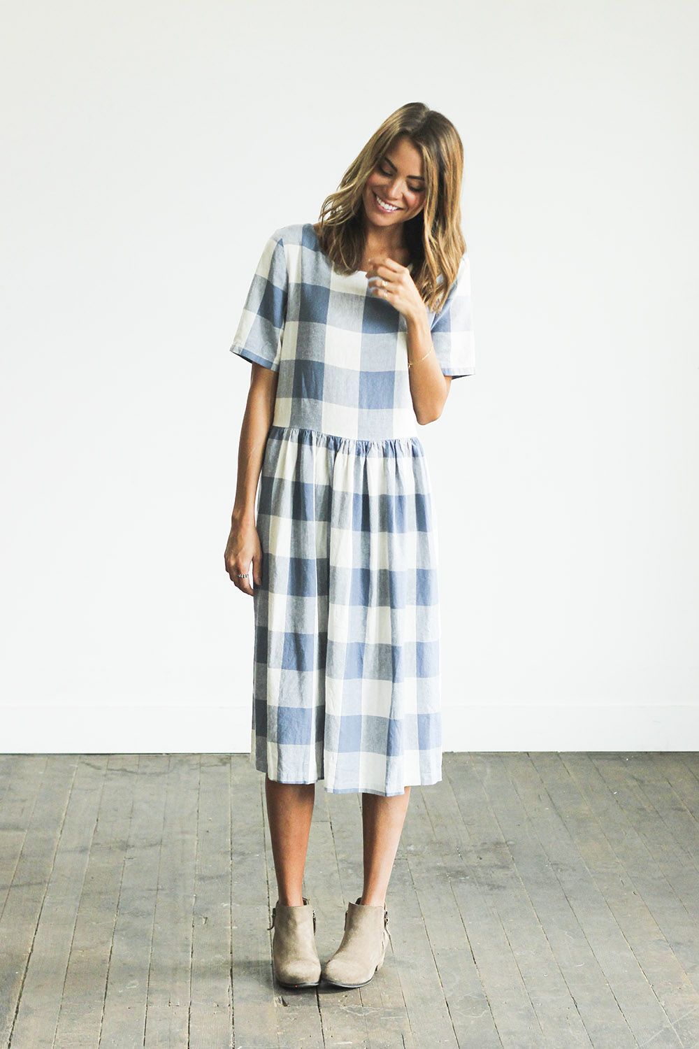 Picnic Dress // CLAD I love this modest midi blue gingham dress from Clad and Cloth!