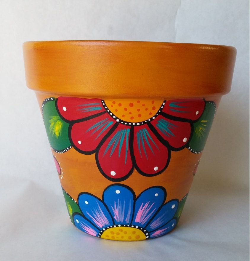 Pottery, hand painted flower pot, rustic flower pot, painted clay pot, planter, painted planter, rustic po