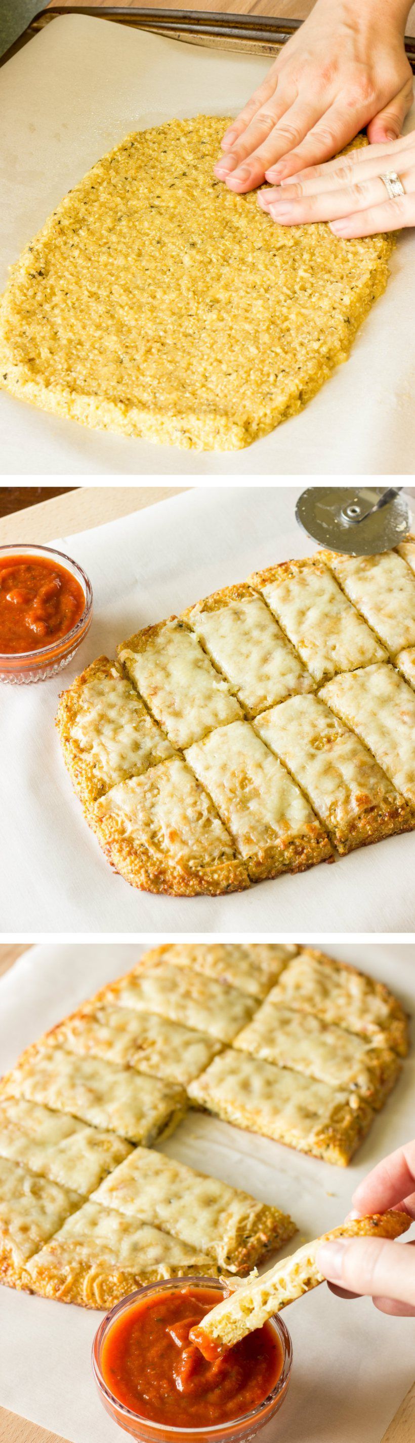 Quinoa Crust for Pizza or Cheesy Garlic ‘Bread’. Use Your MRC HNS Tomato Basil to make an amazing dipping