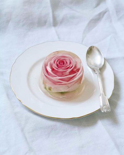 Rosehip & Borrage flower in jelly. Vogue UK, 2010.