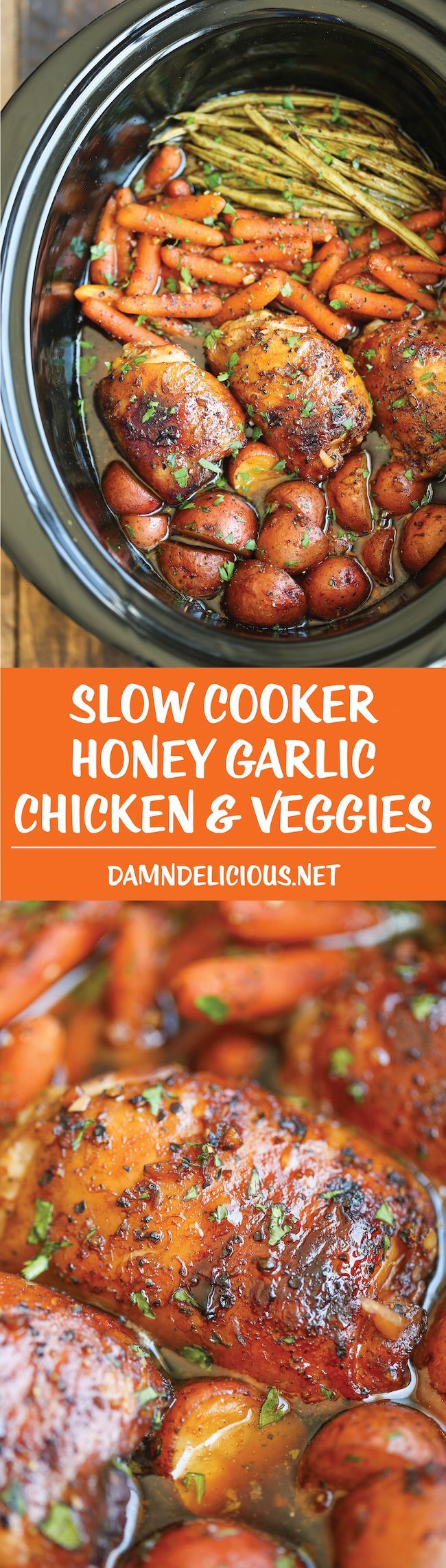 Slow Cooker Honey Garlic Chicken and Veggies – The easiest one pot recipe ever. Simply throw everything in