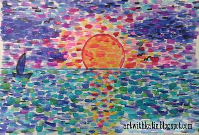 Sun set art for kids using the impressionist “dab” style of painting. Paint Like