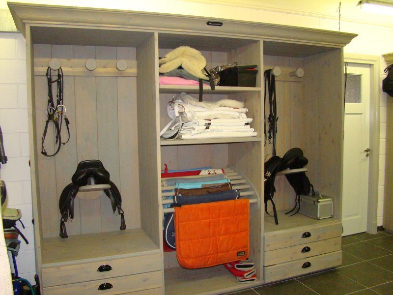 This could be really great in a smaller home barn: Refinish old entertainment center for tack organization