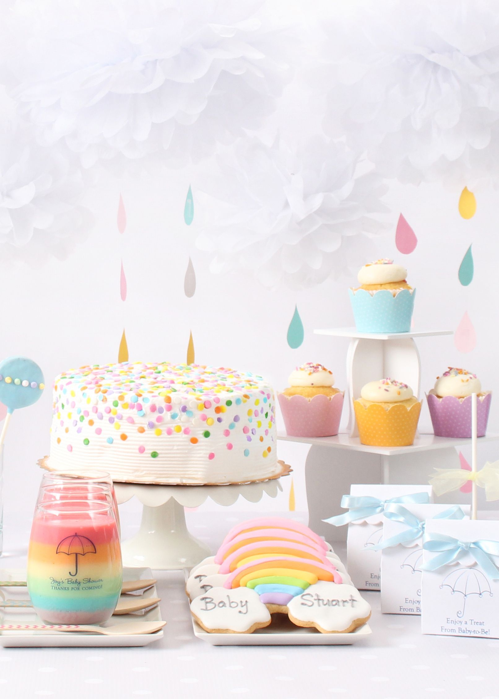 This is the sweetest storm! A rainbow and clouds themed baby shower is perfect for a boy, girl, or gender
