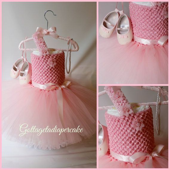 tutu dress, pink tutu, Dress diaper cake, Girls diaper cake, Baby shower gift, pink diaper cake, centerpie