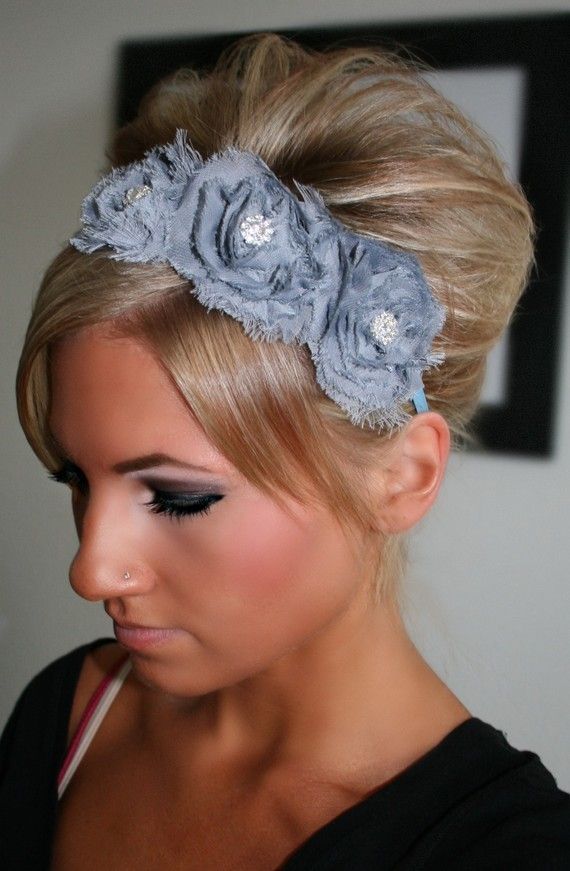 You can find lots and lots of cute, original hand-made headbands and clips on Etsy. This one is grey Chiff