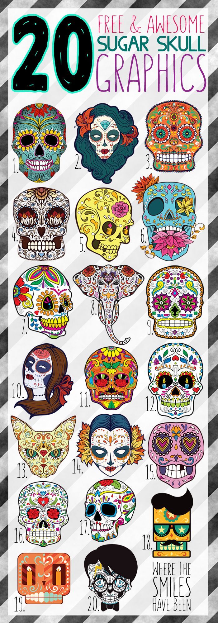 20 Free & Awesome Sugar Skull Graphics! | Where The Smiles Have Been