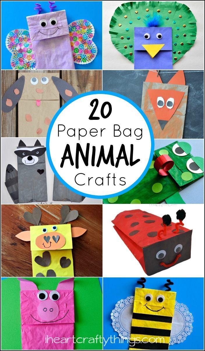 20 Paper Bag Animal Crafts for Kids featured on iheartcraftything….