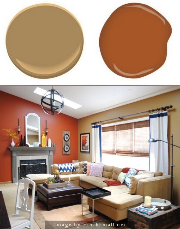 Benjamin Moore Mystic Gold.  Glidden Crisp Autumn Leaves.     Off of the kitchen and dining room is th