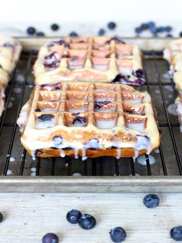 Blueberry Cake Waffles – crispy waffles that are bursting with juicy blueberries and coated in a sweet