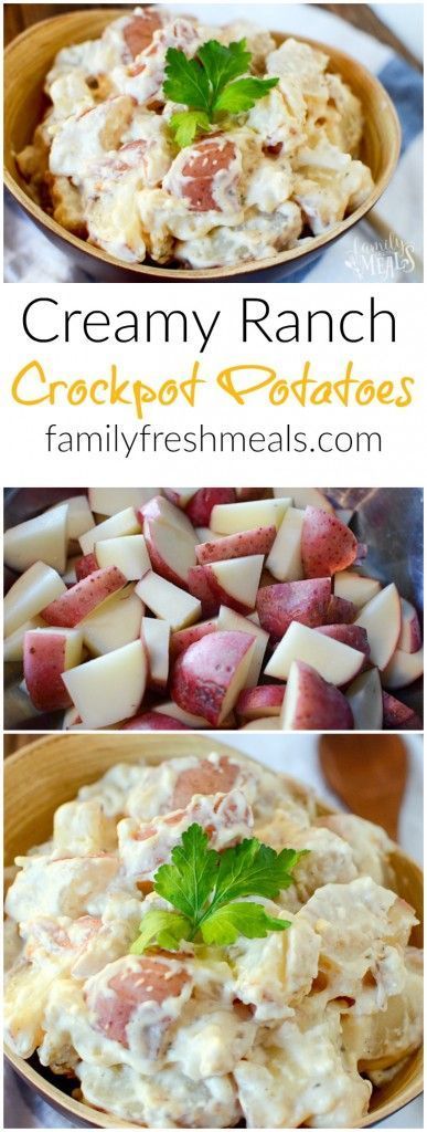 Creamy Ranch Crockpot Potatoes Recipe – FamilyFreshmeals.com – One scoop of these crockpot potatoes is