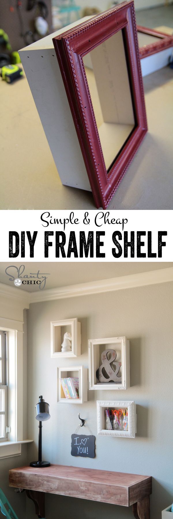 DIY display shelves using cheap frames… SO cute and easy! www.shanty-2-chic…