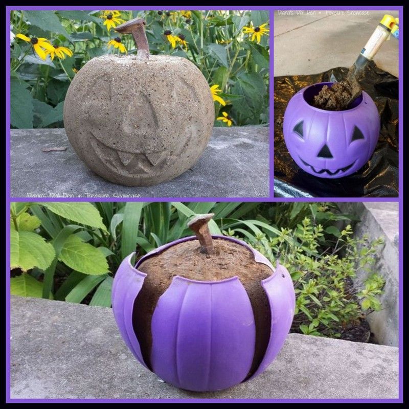 Dollar Store Crafter: Use A Dollar Store Plastic Pumpkin As A Mold For A Concrete Halloween Ornament