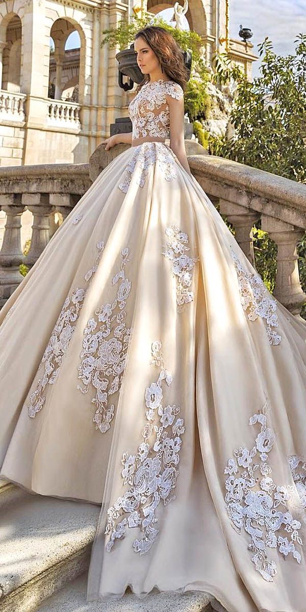 floral applique wedding dresses via crystal desing – Deer Pearl Flowers / www.deerpearlflow…