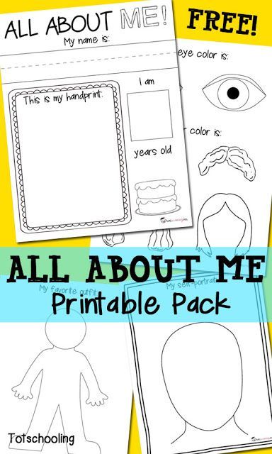 FREE printable All About Me Pack for preschool and kindergarten featuring the childs name, handpr