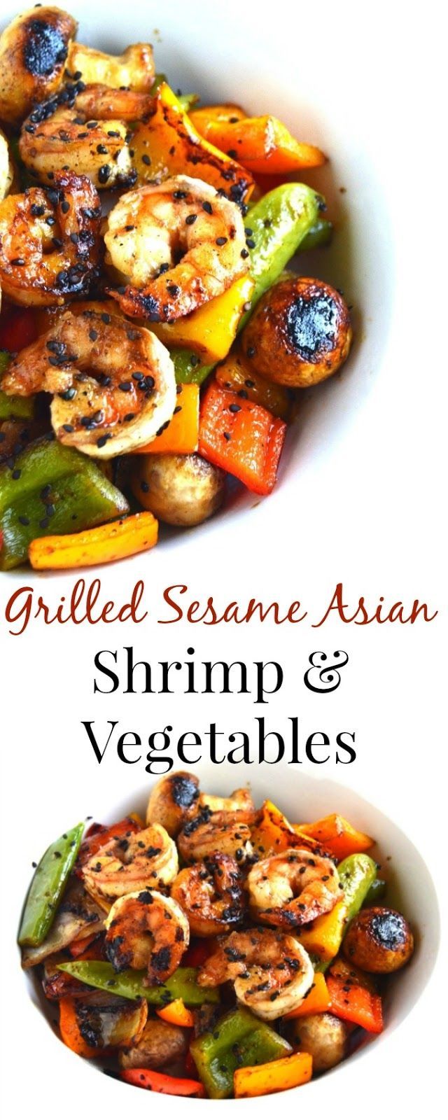 Grilled Sesame Asian Shrimp and Vegetables takes 20 minutes to make and is marinated in a delicious ta