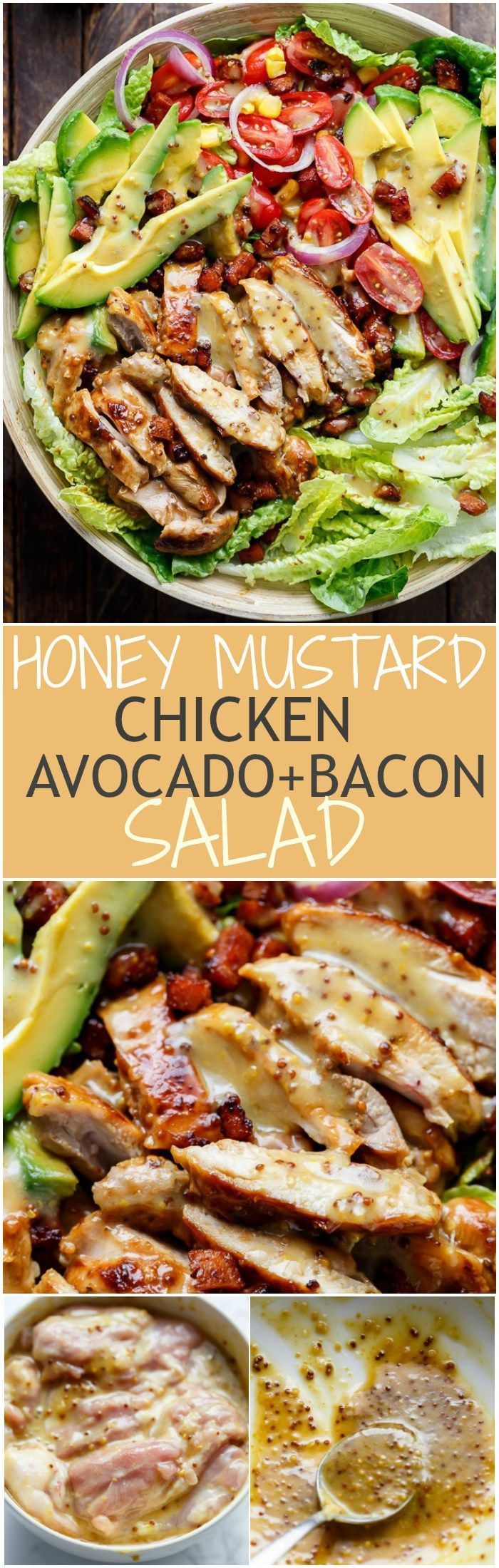 Honey Mustard Chicken, Avocado + Bacon Salad, with a crazy good Honey Mustard dressing withOUT mayonna