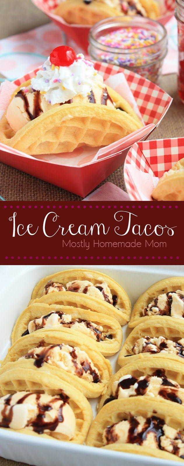 Ice Cream Tacos – Waffles filled with ice cream and toppings make a fun twist on dessert tacos! This o