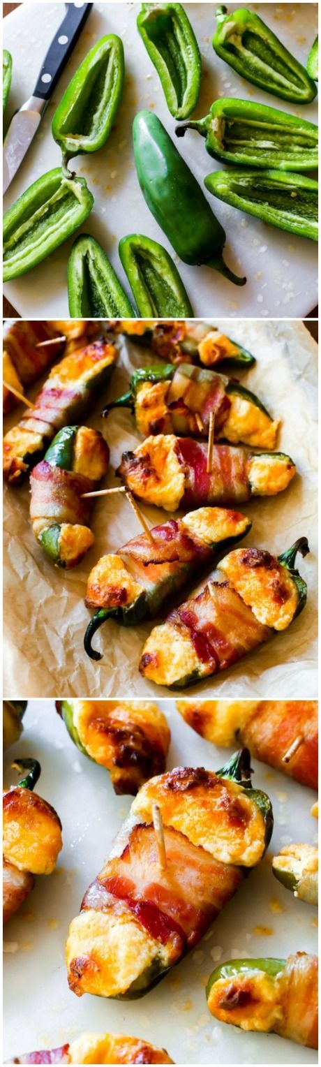 If you like spicy, you will love these! Halved jalapeños stuffed with cream cheese, shredded cheese,