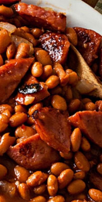 Kielbasa and Honey Barbecue Baked Beans – cooked low and slow yields a dish packed with flavor that&#3