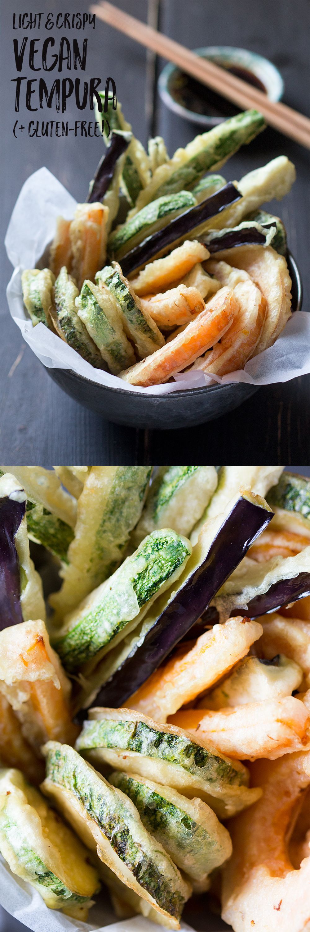 Light and crispy vegetable tempura makes an ideal dinner party appetizer. Its easy to make, vegan