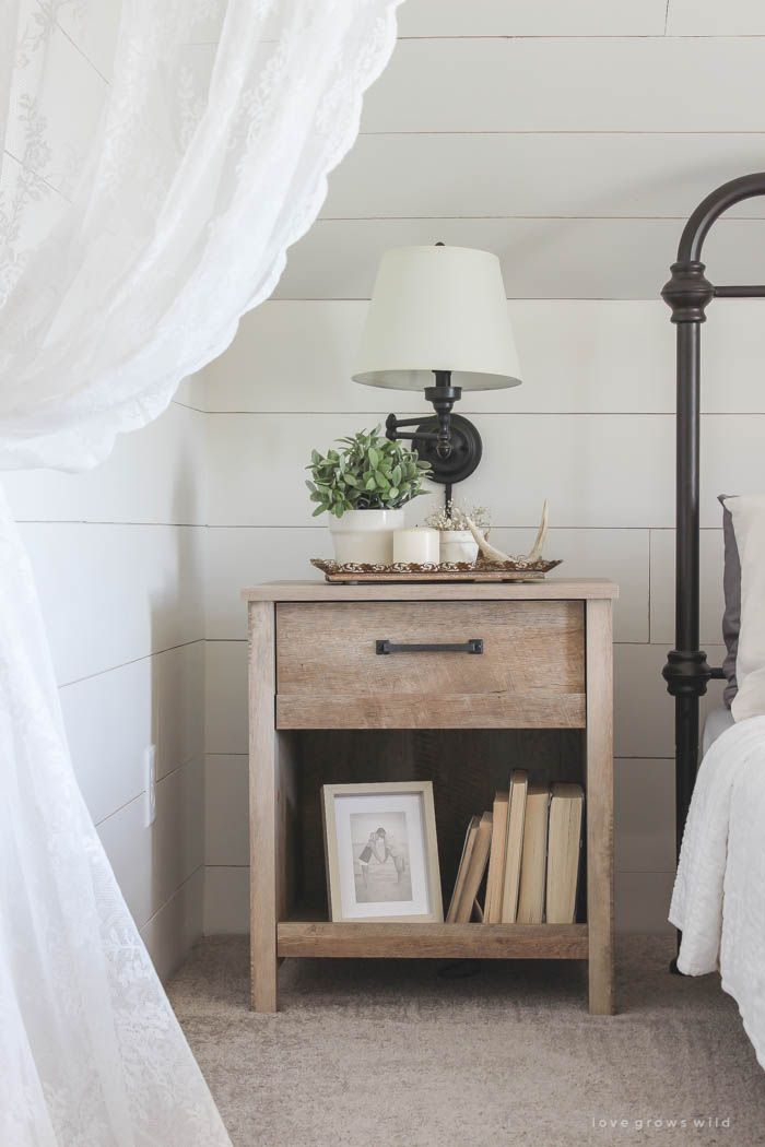 Love this farmhouse master bedroom! Click for more photos at LoveGrowsWild.com