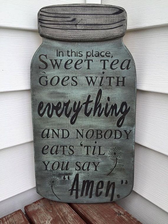 Mason Jar Shape Hand Painted 18″x9″ Wood “Sweet Tea Amen” Sign