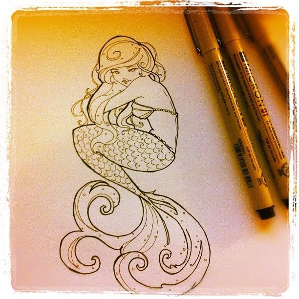Mermaid outline  mermaid tattoo | ariel tattoo | line drawing tattoo | tattoo illustration | tattoo in