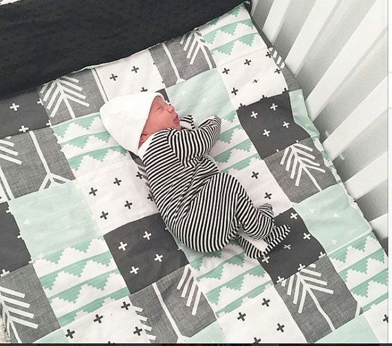 Mint Grey and Black Patchwork Baby Blanket-2 by fingersandtoes
