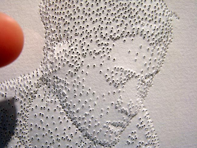 pin hole portrait, Amparo Sard. this kind of art is fun and looks really neat if you do it right… an